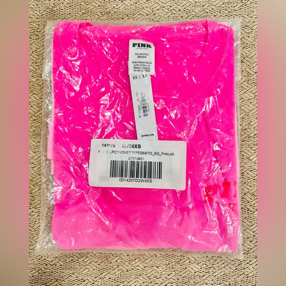 Victoria Secret Campus T-shirt Pink oversized Pink Lolli XS NWT